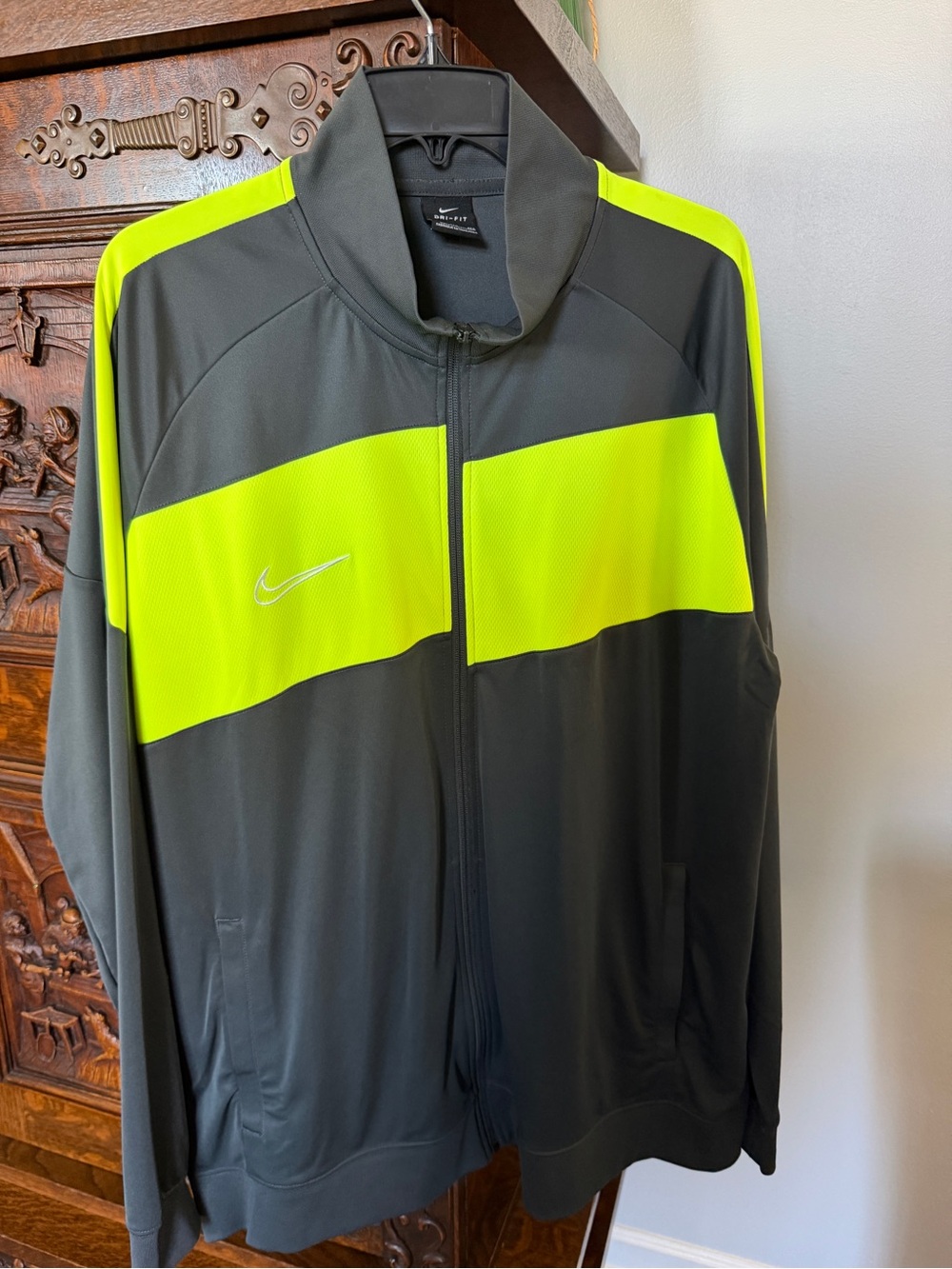 Nike Men’s Gray Track Jacket with Neon Yellow Panels